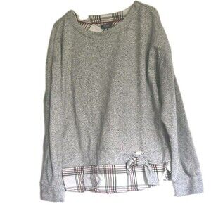 Izod Womens Lg? Gray Plaid Long Sleeve Scoop Neck Pullover Sweatshirt Tie Detail